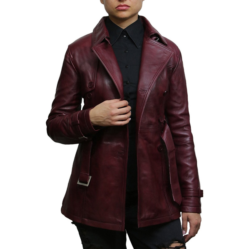 Brandslock Ladies Womens Genuine Leather Jacket Trench Mid Length Designer