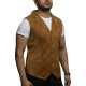 Mens Leather Waistcoat From Smooth Exclusive Goat Suede Classic Smart TanLeather Waistcoat