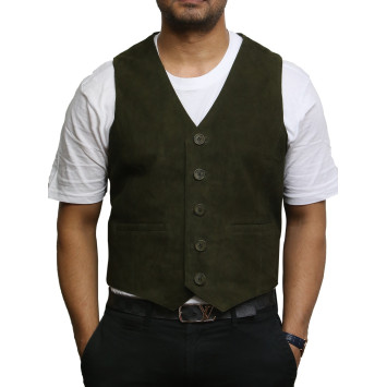 Mens Leather Waistcoat From Smooth Exclusive Goat Suede Classic Smart Brown Leather Waistcoat