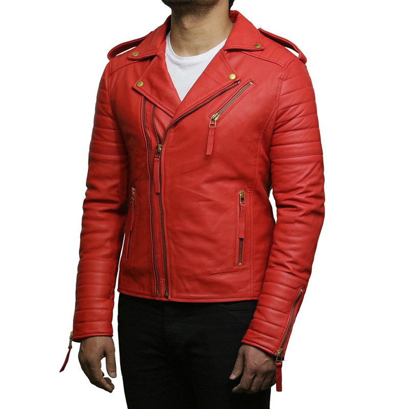 Mens Red Leather Jacket Premium Lamb Skin Brando