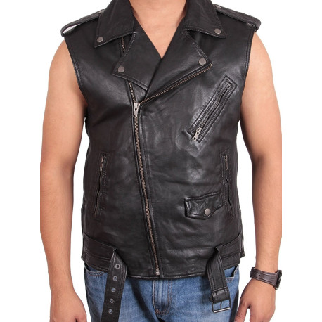 Brando Mens Leather Biker Jacket Vest Gilet Brandslock