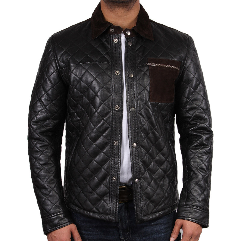 Men's Black Leather Jacket - Patched