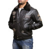 Men's Brown Cow Hide Leather Flight Bomber Jacket with Detachable Collar