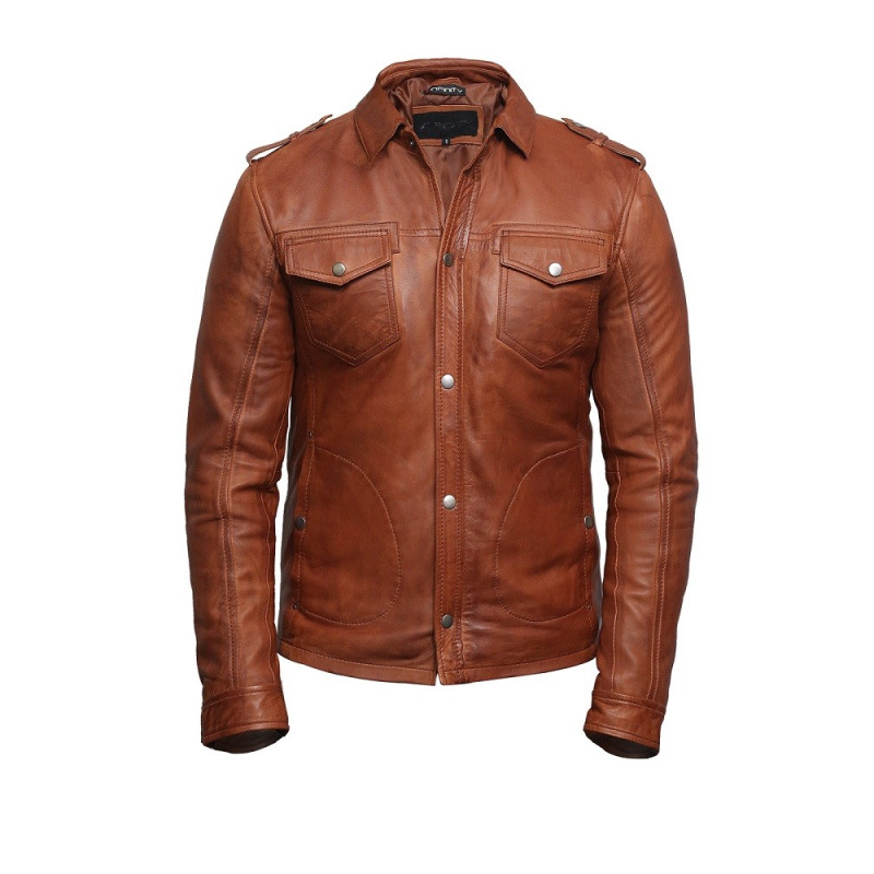 Men's Tan Leather Shirt Jacket - Danzel
