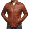 Men’s Tan Leather Shirt Jacket - Sully