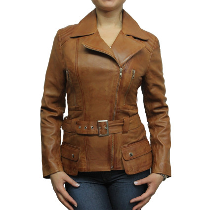 Ladies Women Stylish Olive Leather Biker Jacket-Kate