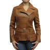 Ladies Women Stylish Olive Leather Biker Jacket-Kate