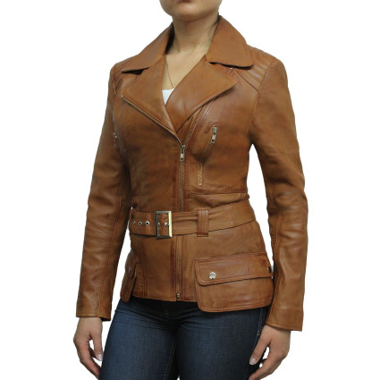 Ladies Women Stylish Olive Leather Biker Jacket-Kate