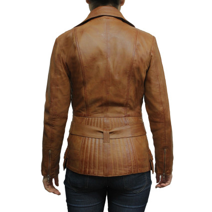 Ladies Women Stylish Olive Leather Biker Jacket-Kate