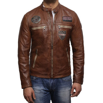 Men's Tan Leather Jacket - Hazard