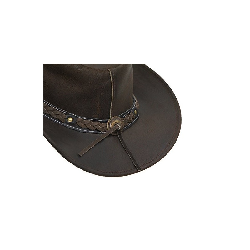 BRANDSLOCK Genuine Leather Men's Wide Brim Cowboy Aussie Style Western Outback Bush Hat