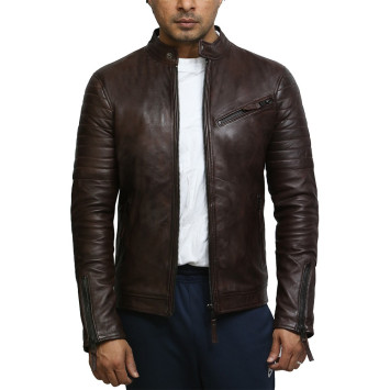 Men's Top Quality Brown Real Leather Vintage Biker Jacket 