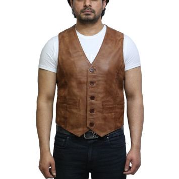 Mens Leather Nappa Leather Vintage Vest
