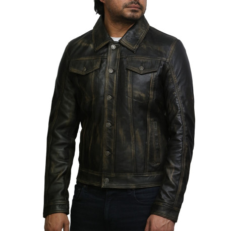 Brandslock Mens Top Quality Black Vintage Real Leather Biker Studed Jacket