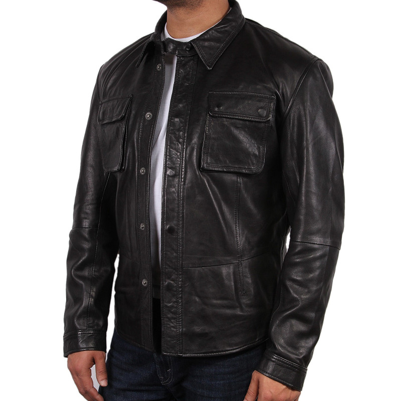 Men’s Black Leather Shirt Jacket - Atlantic