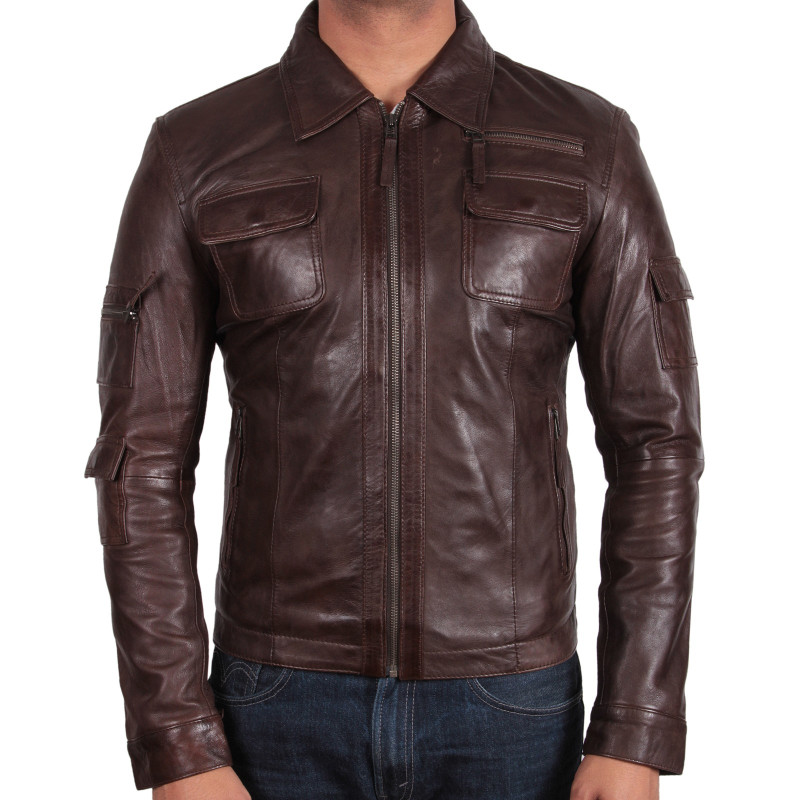 Men's Brown Leather Jacket - Hazard
