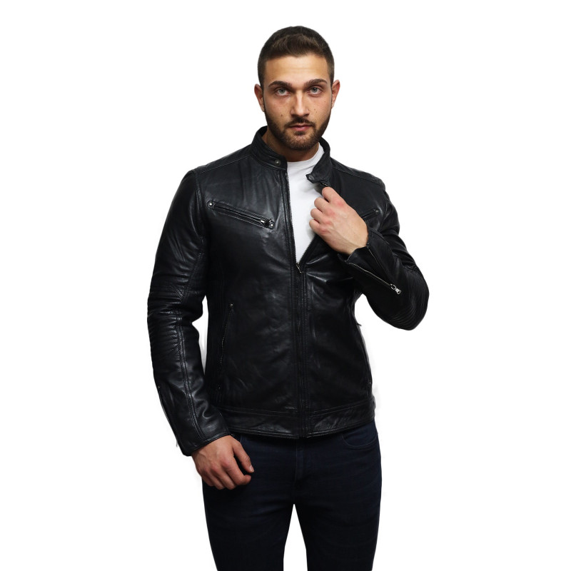 NEW Men's Genuine Lambskin Real Leather Jacket Biker Dark Brown Fashionable Coat