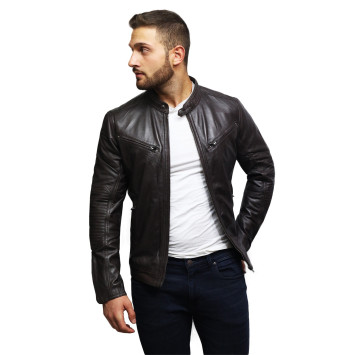 Men's Black Lambskin Genuine Leather Biker Jacket Designer Look