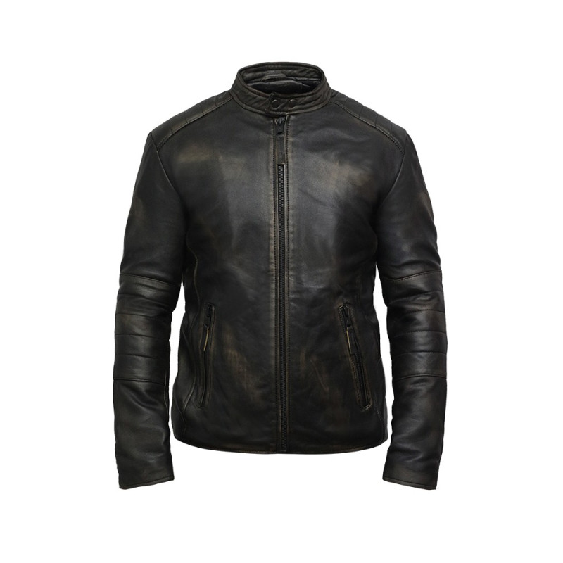 Brandslock Mens Leather Jacket Genuine Lambskin Moto Biker Slim fit , Black 4XL - Fits Chest: 50-51