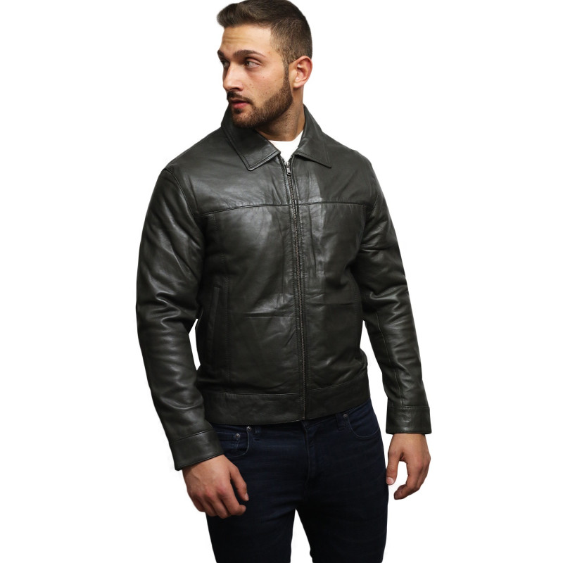 Brandslock Men's Leather Biker Jacket Harrington Casual Slim Fit