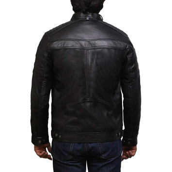 Men's Genuine Leather Biker Jacket Vintage - Plain Black