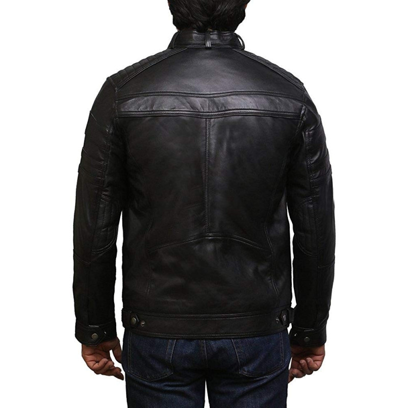 Brandslock Mens Genuine Leather Biker Jacket Vintage