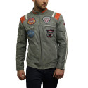 Men's Genuine Sheepskin Leather Biker Jacket with Badges