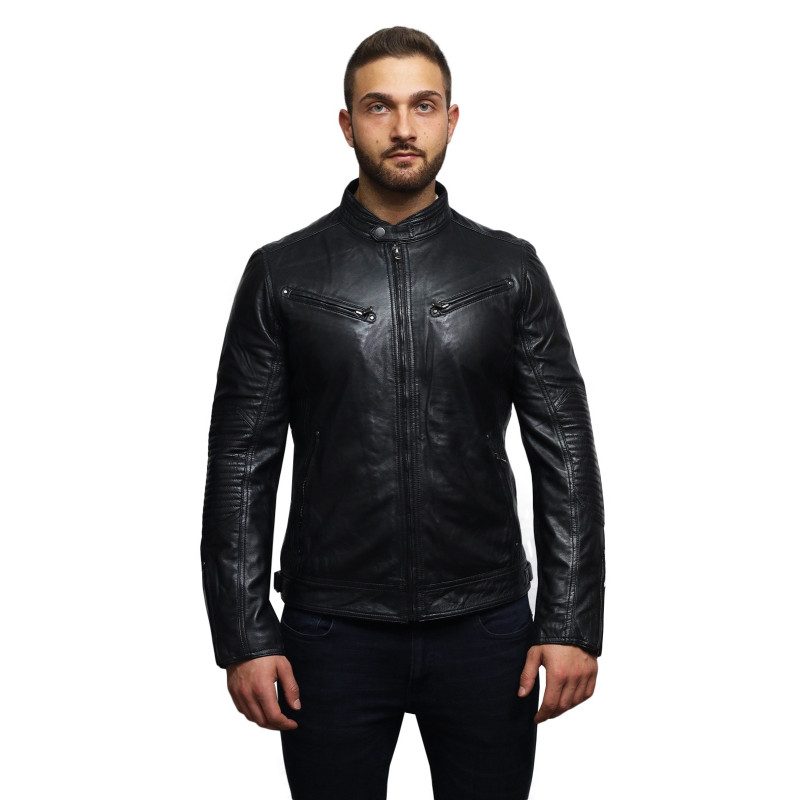Brandlocks Mens Genuine Leather Biker Jacket Distressed 