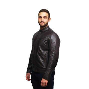 Men's Genuine Leather Biker Jacket Distressed - Brown