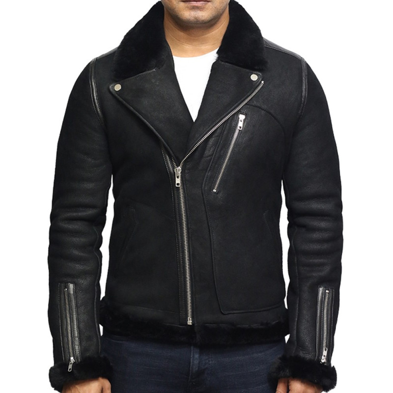 Men's Genuine Shearling Sheepskin Leather Jacket Brando