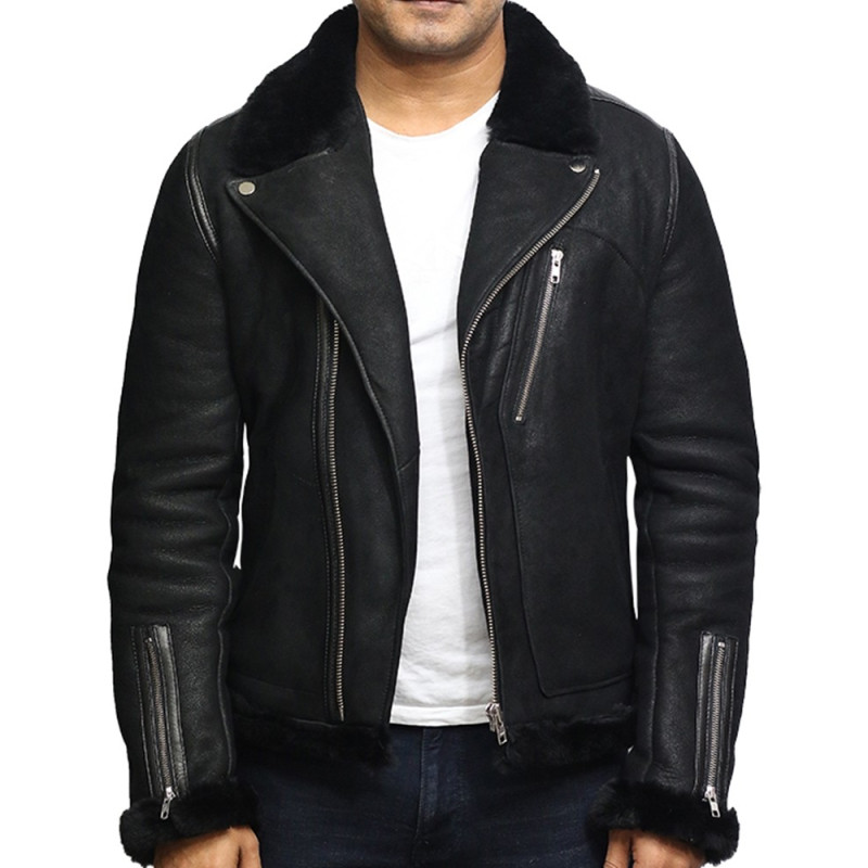 Men's Genuine Shearling Sheepskin Leather Jacket Brando