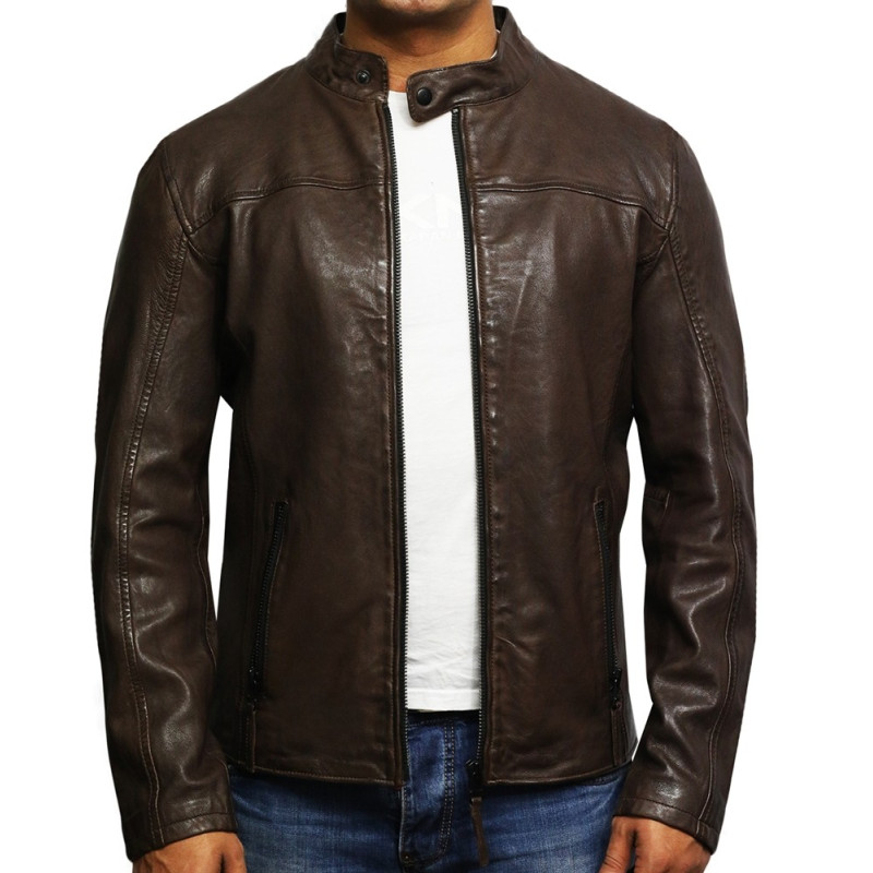 Brandslock Mens Genuine Leather Biker Jacket Black Waxed Slim Fit ...