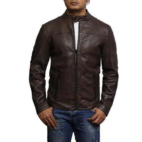  Mens Leather Jacket Genuine Lambskin Waxed Distressed Vintage Retro 