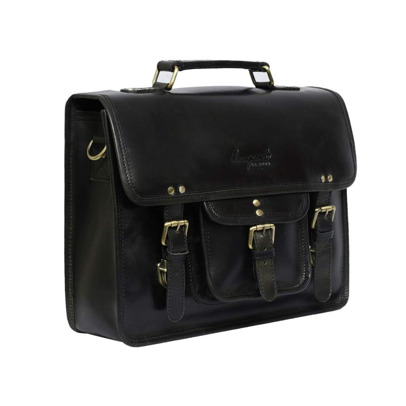 Unisex Genuine Leather Laptop Messenger Shoulder Bag Briefcase Style (Black)