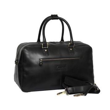 Genuine Leather Travel Overnight Duffel Bag (Black)