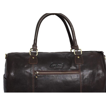 Genuine Leather Travel Overnight Duffel Bag (Brown)
