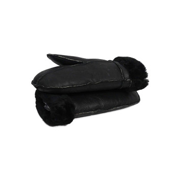 Unisex Soft Thick 100% Sheepskin Leather  Black Fur Mittens Ideal For Winter