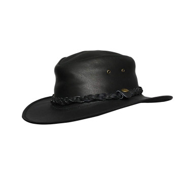 Mens Black Vintage Wide Brim Cowboy Aussie Style Western Bush Hat Vintage