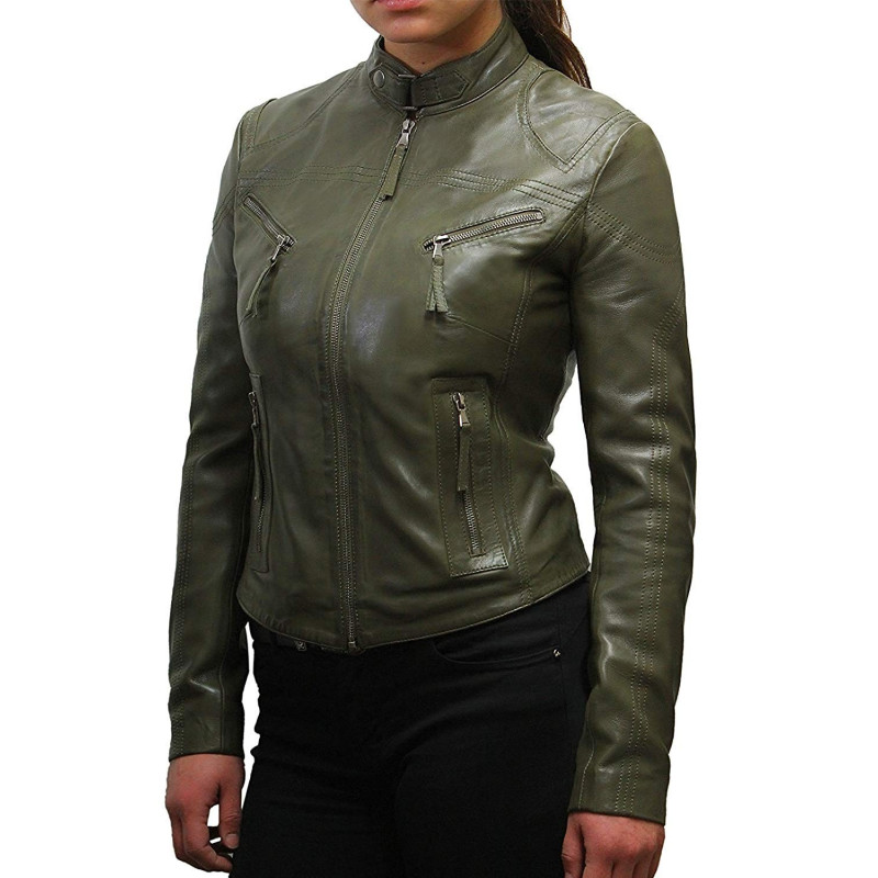 BRANDSLOCK Womens Real Leather Biker Jacket Vintage Lambskin 