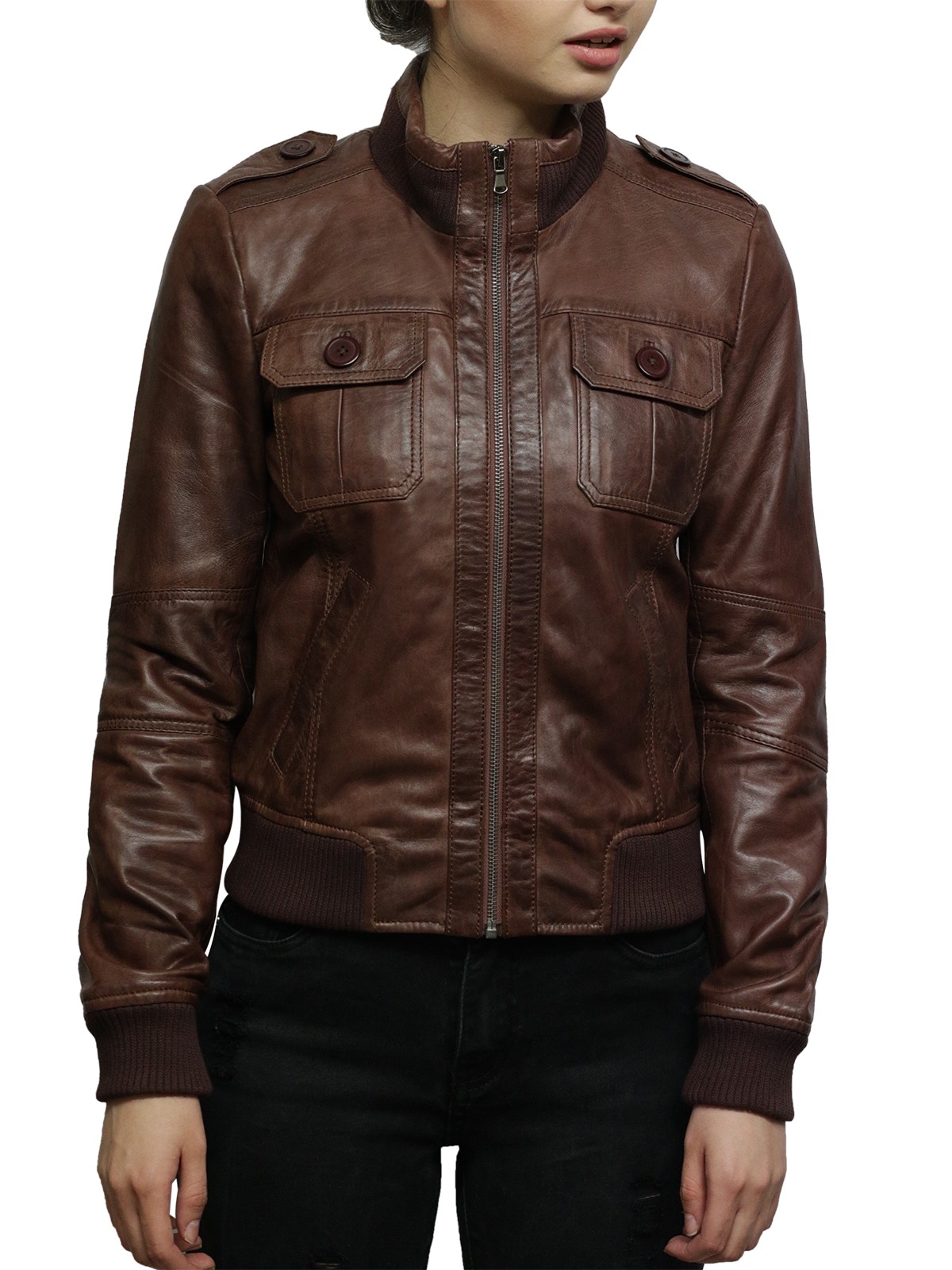 Women's Slim Fit Leather Bomber Jacket