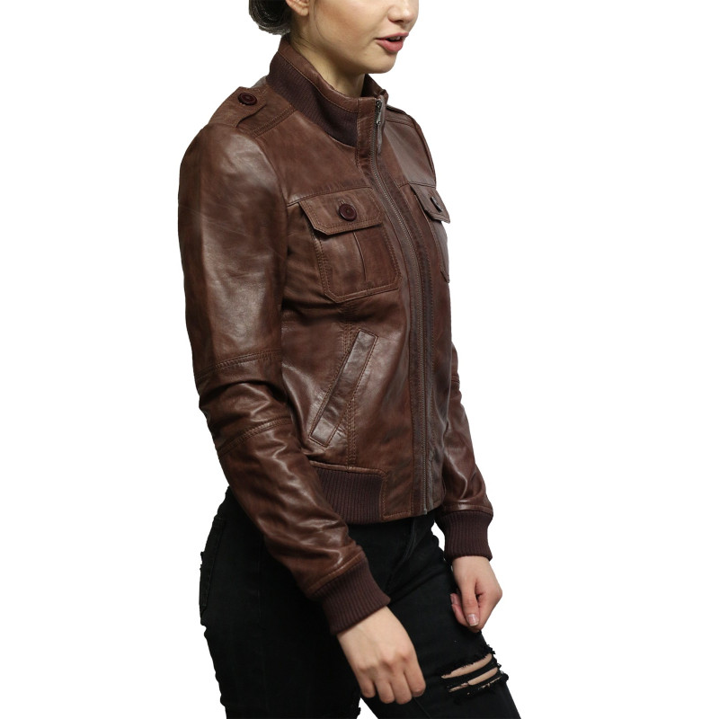 Classic Studded Black Leather Short Ladies Biker Jacket By Brune & Bar-mncb.edu.vn