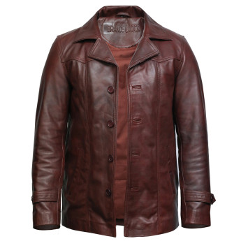 BRANDSLOCK Men's Leather Coat Genuine Lambskin Car Coat