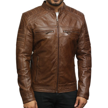 Men's Brown Leather Jacket - Cafe Racer