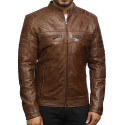Men's Brown Leather Jacket - Cafe Racer