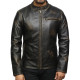 Men's Genuine Leather Biker Jacket - Black Rub Off