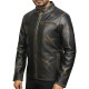 Men's Genuine Leather Biker Jacket - Black Rub Off