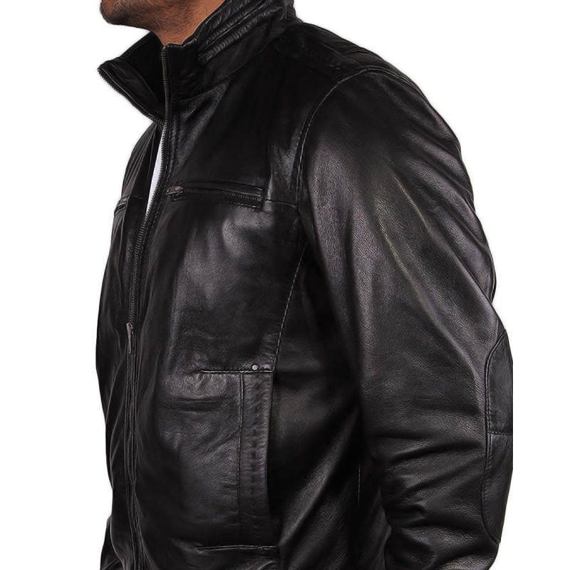 1510138 Lasumisura Mens Black Genuine Lambskin Leather Jacket 