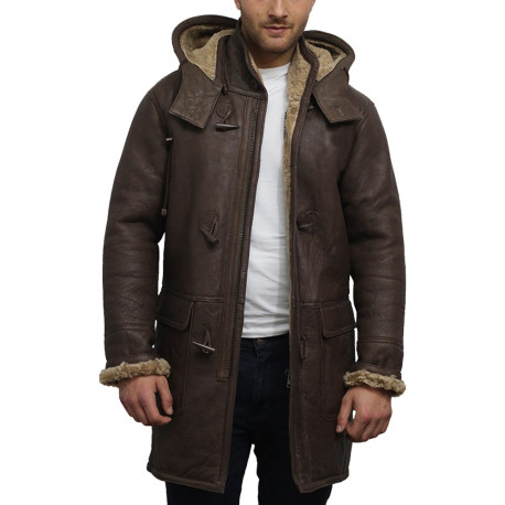 Men Sheepskin Leather Jackets Coats, Leather Winter Coat Shearling
