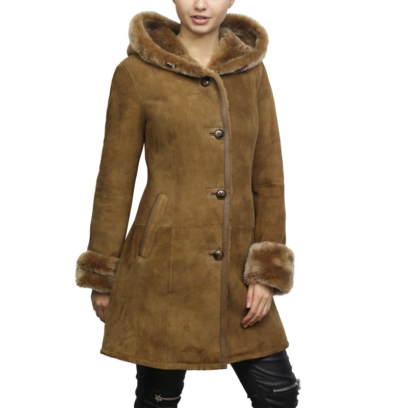Women Shearling sheepskin Jacket Coat Annecy-Tan
