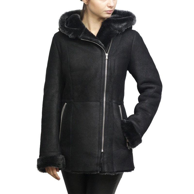 Women Shearling sheepskin Jacket Coat Miranda-BLK
